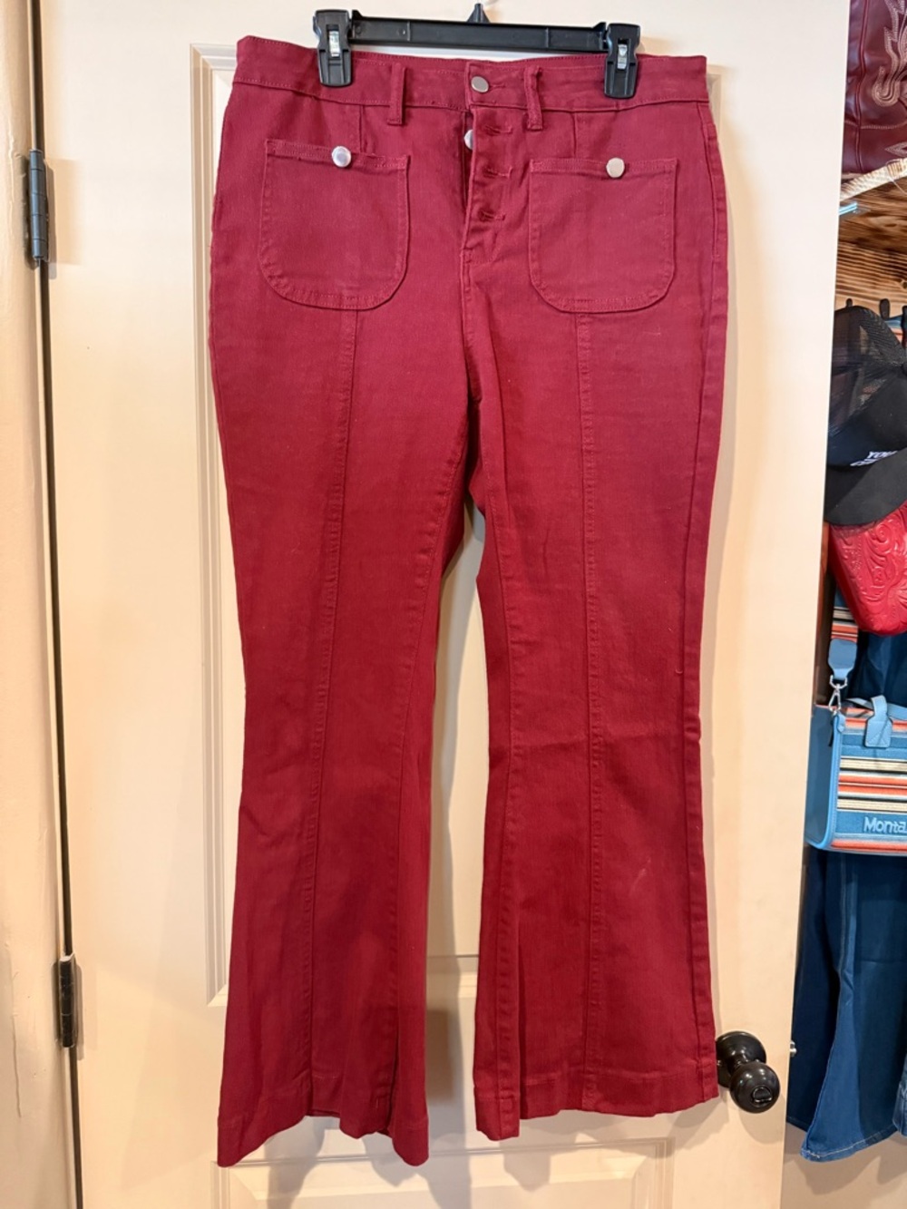 High-Waist Crimson Red Flare Pants